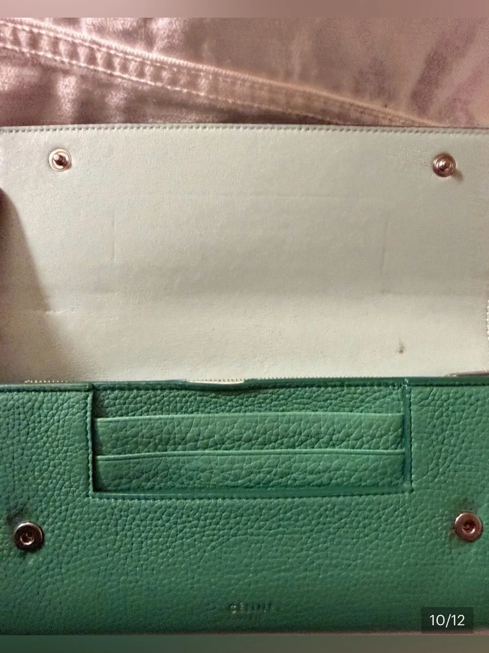 Celine Green Leather Long Wallet/Authentic +COA